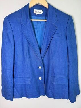 ILYA Vintage 100% Linen Blazer Cobalt Blue Notch Lapel Sz 10